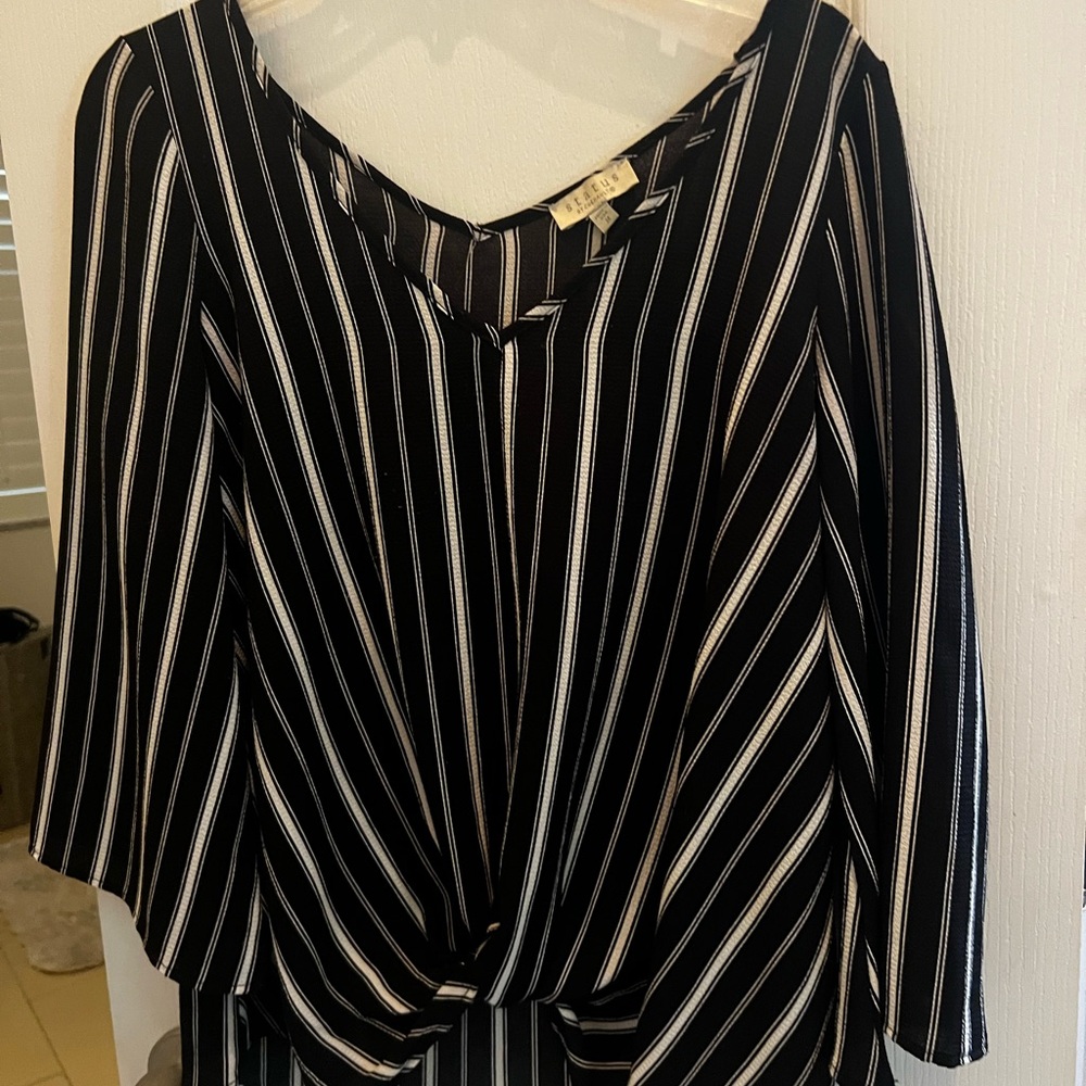 Black and White Striped Women's Top